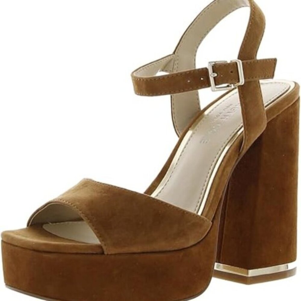 Kenneth Cole Women's Brown Dolly 115 Leather Platform Heeled Sandal Size 9.5